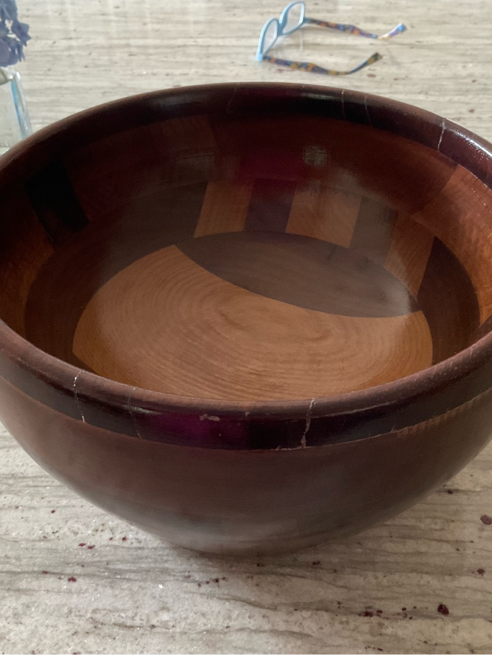 Large Handmade Hand Turned Mixed Woods Wood Bowl